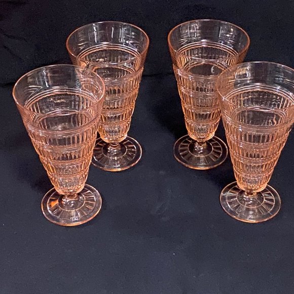 Vtg Pink Beehive Hazel Atlas Depression Glass Ice Tea Goblets Sundae Tumbler 4 - Picture 3 of 14